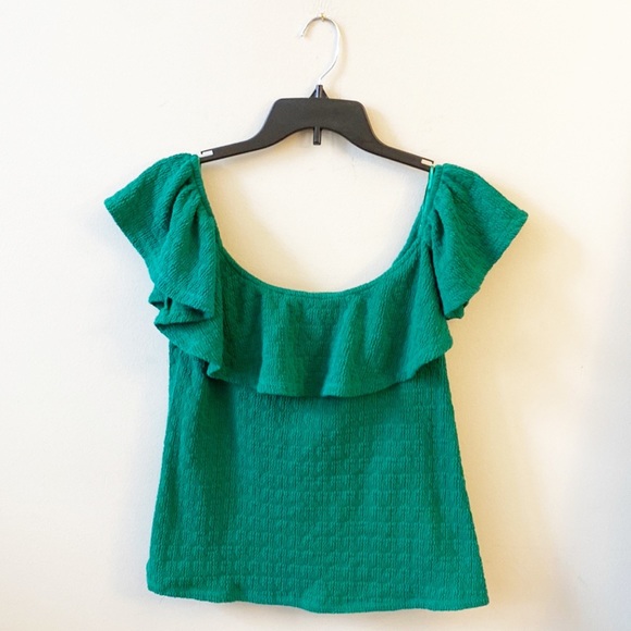 Anthropologie | Green Textured Off Shoulder Top blouse women’s Medium - Picture 9 of 10